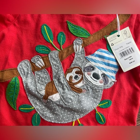 Baby Boden Strawberry Sloths Red Sloth Adventure Tee 6-9 months NWT - Picture 2 of 2